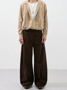 Men Trendy Design Curved Silhouette Cargo Pants Cotton Loose Fit Wide Leg Casual Trousers Patchwork Streetwear Baggy Cargo Pants
