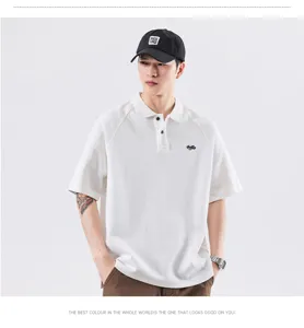 Polo manica corta uomo casual largo collo risvolto ricamato estate top bianco base