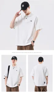 Camicia polo bianca da uomo casual larga maniche corte colletto risvolto estate fashion top.