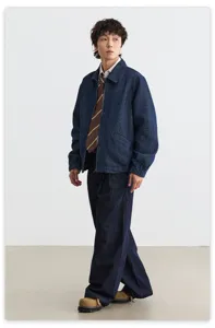 Klassische amerikanische Cleanfit Harrington Jeansjacke für Herren und Damen, Paarmantel.