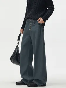 Unisex Retro Distressed Straight Wide Leg Jeans Five-Button Fly High Waist Denim Pants Relaxed Fit Cotton Casual Trousers