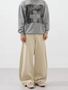 American Style Loose Wide Leg Curved Pants for Men Women Casual Straight Trousers Solid Color High Street Bottoms