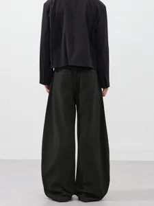 Casual loose wide leg barrel pants with dark blazer back view main product presentation.