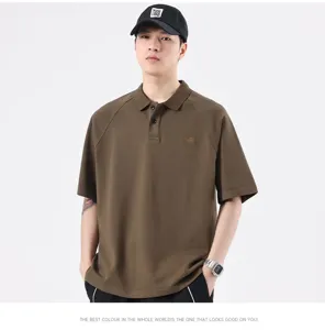 Polo vintage casual da uomo estiva a manica corta ricamata top risvolto largo