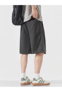 Men lightweight casual loose straight shorts back view, premium breathable fabric for summer.
