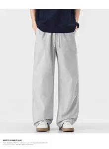 Herren Freizeit lose Cargohose hellgrau Sommer atmungsaktive Hose mit Kordelzug Bund.