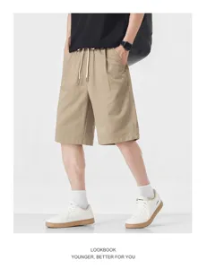 Men's casual lyocell shorts, summer loose fit straight-leg basic solid trousers for daily wear.