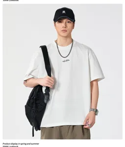 Ανδρικό casual φαρδύ καλοκαιρινό κοντομάνικο t-shirt, κομψό μονόχρωμο streetwear top.