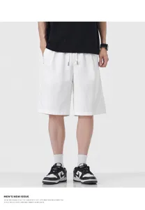 Men's summer thin tencel solid color casual straight shorts, loose fit basic daily wear apparel detail.