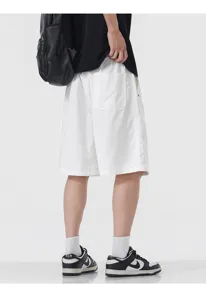 Men's summer lightweight casual white shorts, loose straight fit with back pocket detail.