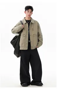 Vintage khaki ergasias mpoufan andriko loose streetwear casual retro style fashion coat