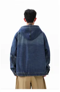 Hommes rétro décontracté ample à capuche en denim veste lavé vieilli streetwear manteau