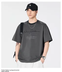 T-shirt estiva da uomo manica corta cuciture a contrasto ricamata top casual largo