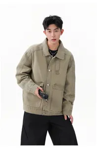 Vintage andriko mpoyfan ergasias casual loose fit streetwear retro khaki outerwear
