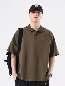 Polo da Uomo Vintage a Manica Corta in Misto Cotone Revers Casual Ricamato Lettera Hustle Top Estivo Traspirante Maglietta