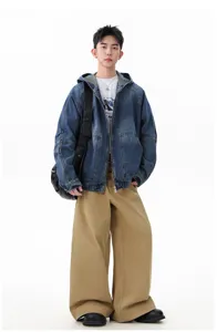 Veste en jean ample a capuche homme style retro casual decontractee automne streetwear