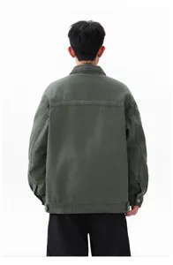 ανδρικό ρετρό τζάκετ εργασίας casual φαρδύ vintage streetwear πράσινο πίσω όψη