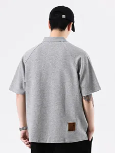 Uomo casual grigio manica corta polo camicia largo revers estate top basic stiloso t-shirt