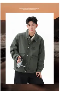 Ανδρικό vintage στρατιωτικό μπουφάν cargo, χαλαρό streetwear πανωφόρι για φθινόπωρο.