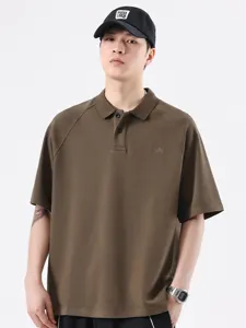 Polo casual retro da uomo, top a maniche corte ampio con risvolto e ricamo petto estivo.