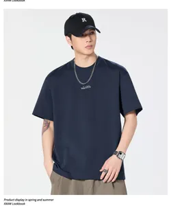 Ανδρικό κοντομάνικο t-shirt casual καλοκαιρινό streetwear στυλ μπλε σκούρο top νέο