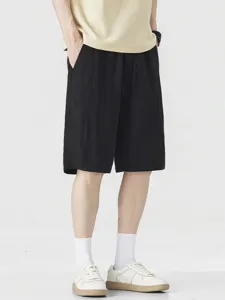 Men's casual black loose summer shorts, comfortable five-point trousers for daily wear.