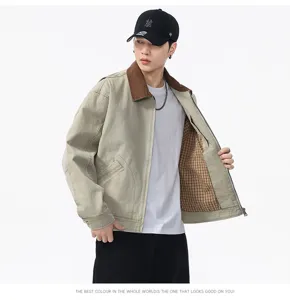 Veste de travail vintage en toile pour homme avec col en velours côtelé et doublure