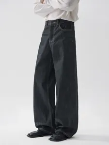 Jeans da Uomo a Zampa in Cotone Raw Denim Retro High Street Comodi Cuciture a Contrasto Pantaloni Lunghi Stile Old Money