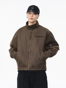 Heren Amerikaanse Vintage Olie Was Textuur Jas Casual Losjes Kort Kunstleer Mantel Retro Revers Rits Bovenkleding Voor Mannen