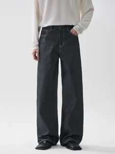 Jeans larghi in denim grezzo stile vintage da uomo, pantaloni lunghi casual retro.