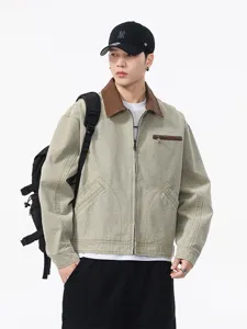 Veste Workwear en Coton Rétro pour Hommes Cleanfit High Street Courte à Revers Col Velours Côtelé Contrasté Top