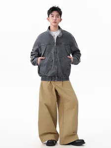 Veste Homme Rétro Japonais Patchwork Workwear Pur Coton Décontracté Streetwear Col Montant Poches Veste Coton Large Top