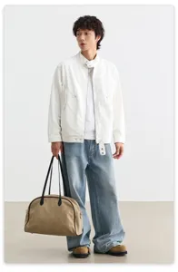 Amerikaanse retro witte bomberjas opstaande kraag casual streetwear heren dames mode kleding