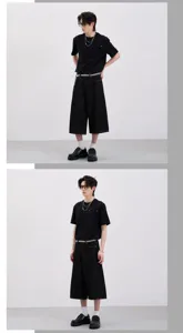 Men's American high street loose wide-leg black denim capri pants casual stylish trousers