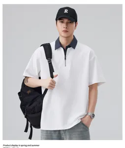 Zomer heren half-zip contrastkleur korte mouw polo shirt casual comfortabel tweedelig.
