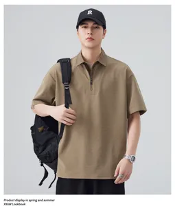 Heren Korte Mouw Polo Shirt Casual Halve Rits Contrast Kraag Nep Tweedelig Zomer Kaki Streetwear