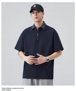 Heren zomer korte mouw polo overhemd casual nep tweedelig contrast kraag rits top.