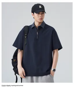 Heren halve rits korte mouw polo shirt nep tweedelige contrastkleur streetwear zomer.