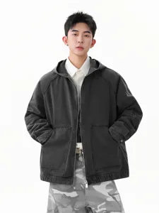 Veste en jean à capuche décontractée vintage pour hommes, vêtement de travail ample élégant.