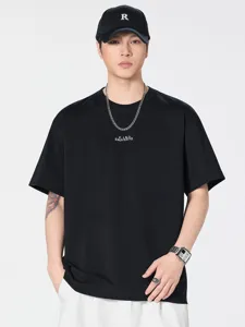 Ανδρικό μαύρο κοντομάνικο T-shirt φαρδύ casual στρογγυλή λαιμόκοψη καλοκαιρινό streetwear