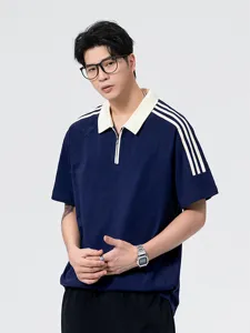Herren College Stil gestreifter Farbblock casual loser Kurzarm Polo Shirt Hauptansicht