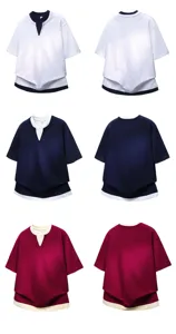 Casual fake two-piece short sleeve polo shirt for men and women comfortable summer tee.