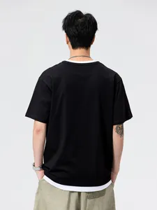 Mens fake two piece short sleeve t shirt casual loose summer top comfortable basic wear