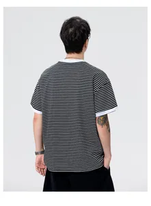 Zwart-wit gestreept heren t-shirt met korte mouwen, casual zomer top voor mannen.