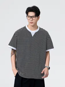 Heren Zwart Wit Gestreept Korte Mouw T-Shirt Losse Casual Zomer Mode Topje Stijl