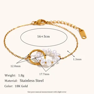 Stainless steel 18k gold plated pearl charm chain bracelet for women elegant resort style jewelry