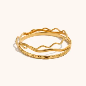 Minimalistischer Edelstahl Wellen Gehämmert Armreif Für Damen 18K Vergoldet Ins Stil Anlauffrei Wasserdicht Mode Schmuck Geschenk