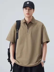 Amerikaanse High Street Heren Gelaagde Look Poloshirt Halve Rits Geruite Kraag Korte Mouw Top Streetwear Casual Zomer T-shirt