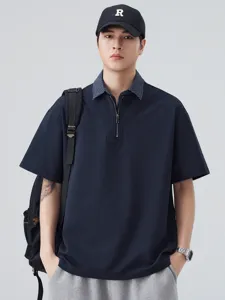 Heren korte mouw polo shirt casual halve rits contrast kraag t-shirt zomer mode streetwear