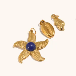 Pendentif coquillage étoile de mer plaqué or 18K en acier inoxydable accessoire de bijou.